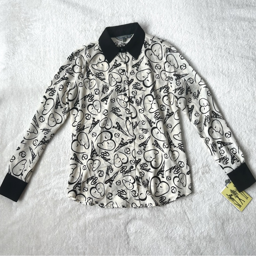 NWT Catherine Malandrino for Designation Love Paris Chiffon Button Down Shirt XS